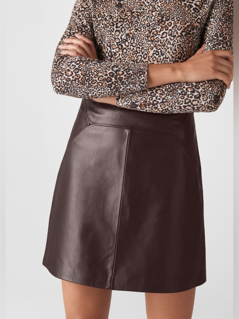 Whistles A-Line Leather Skirt in Burgundy US 12 NWT! $340